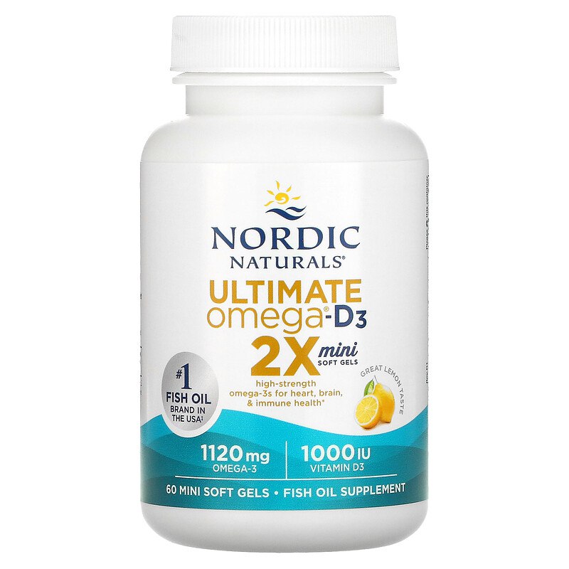 Риб'ячий жир з вітаміном D3, Nordic Naturals Ultimate Omega 2X, 1000 МО, 60 м'яких капсул (лимон)