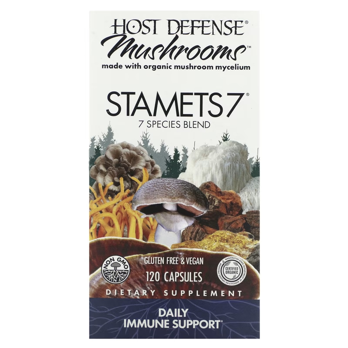 Комплекс із 7 грибів для підтримки імунітету, Fungi Perfecti Stamets 7 Daily Immune Support, 120 вегетаріанських капсул