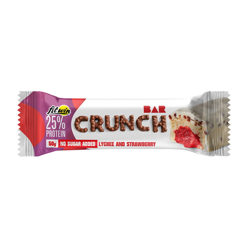 Протеїновий батончик, FitWin Crunch Bar No Sugar Added, 50 г (Лічі, Полуниця)