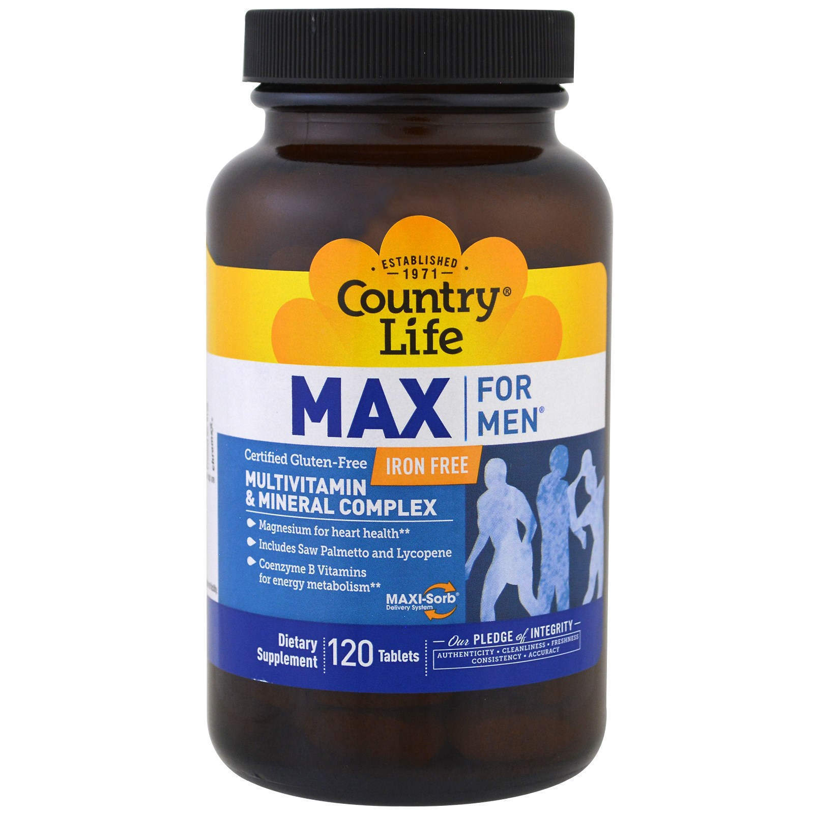 Мультивітаміни для чоловіків без заліза, Country Life Max for Men Iron Free, 120 таблеток