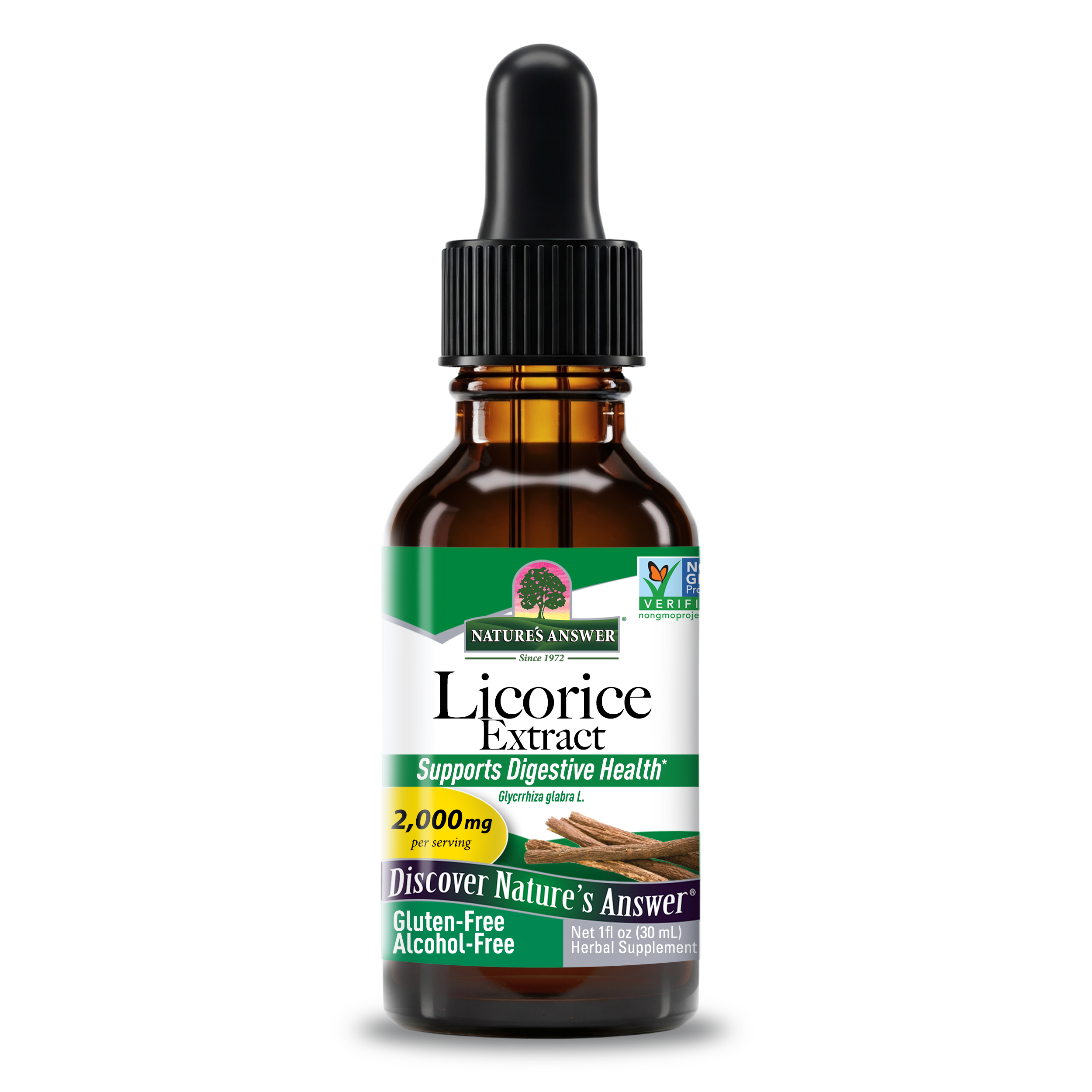 Екстракт кореня солодки без спирту, Nature's Answer Licorice Root Fluid Extract Alcohol-Free, 2000 мг, 30 мл
