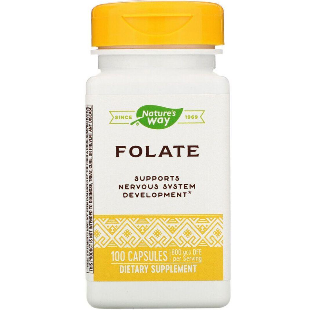 Фолієва кислота, Nature's Way Folate, 800 мкг, 100 капсул