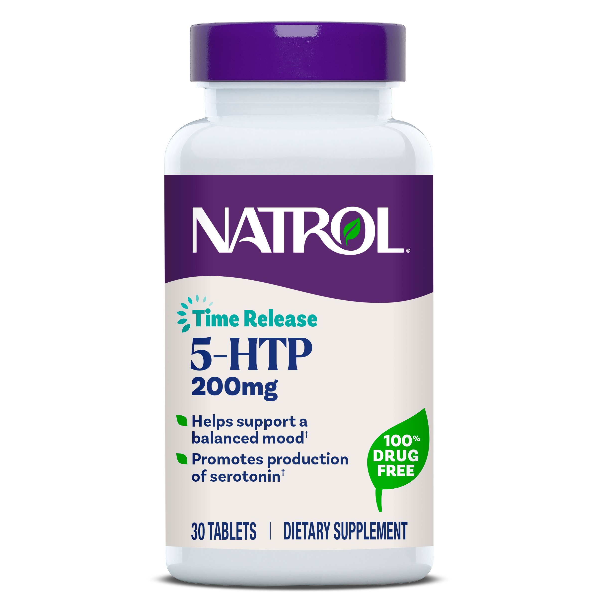 5-HTP 5-гідрокситриптофан, Natrol 5-HTP Time Release, 200 мг, 30 таблеток