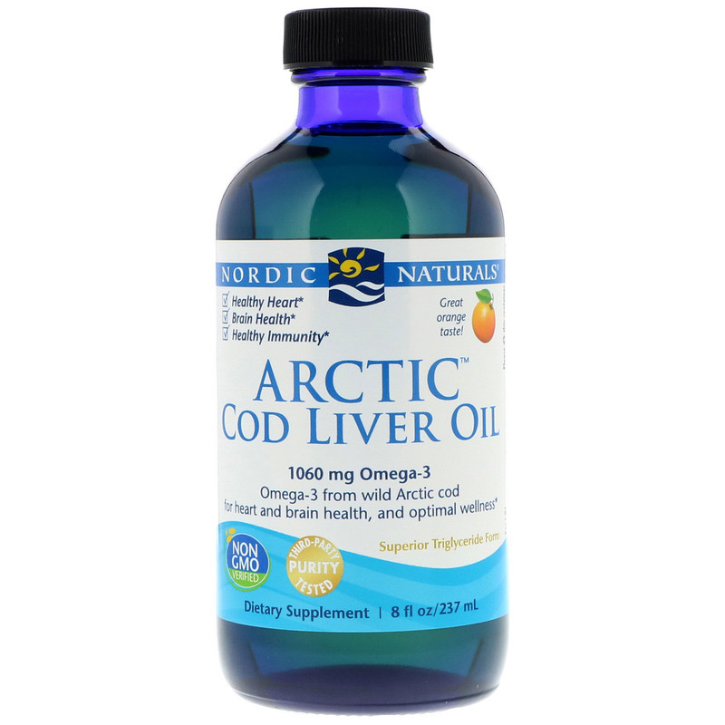 Риб'ячий жир з печінки тріски, Nordic Naturals Arctic Cod Liver Oil, 1060 мг, 237 мл (апельсин)