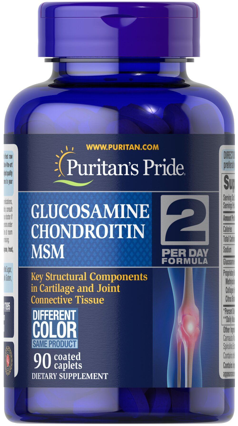 Глюкозамін, хондроїтин та МСМ, Puritan's Pride Glucosamine, Chondroitin & MSM-2 Per Day Formula, 750 мг, 90 таблеток