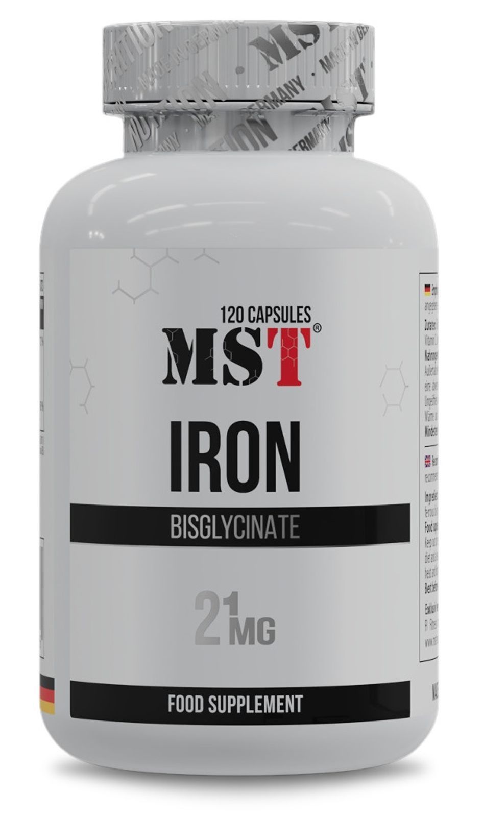 Залізо бісгліцинат, MST Iron Bisglycinate 21 mg, 120 капсул