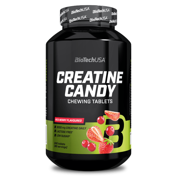 Креатин, BioTech Creatine Candy, 240 жувальних таблеток (Червона цукерка)
