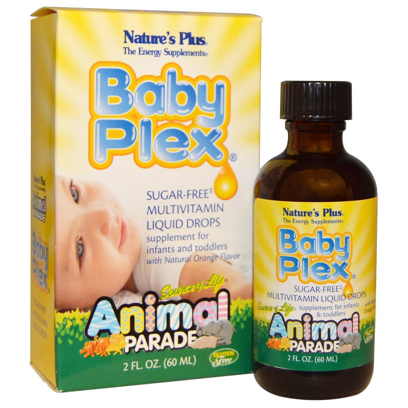 Вітаміни для немовлят, Multivitamin Drops, Nature's Plus, Animal Parade, смак апельсина, без цукру, краплі, 60 мл.