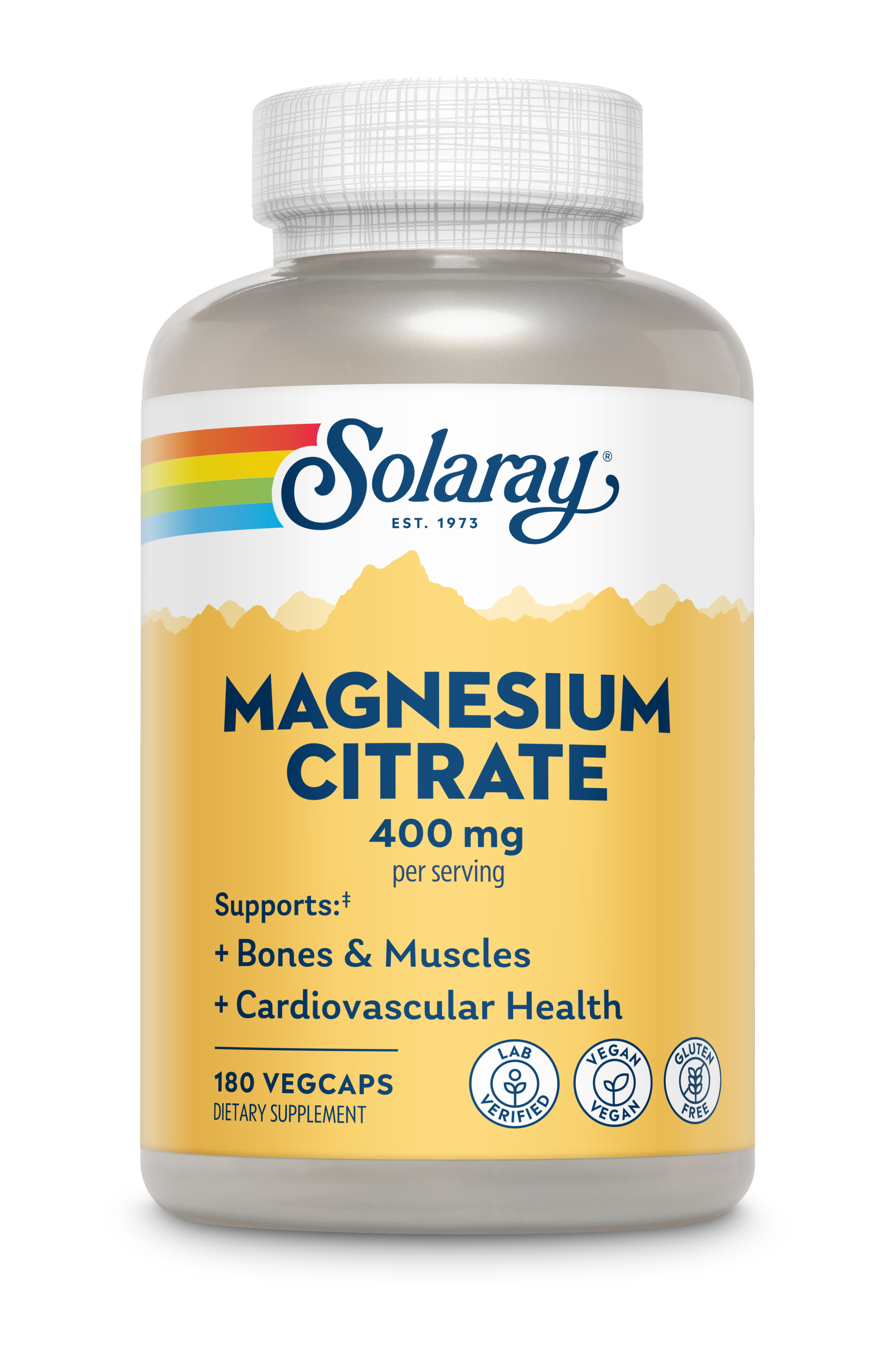 Магній цитрат, Solaray Magnesium Citrate, 400 мг, 180 вегетаріанських капсул