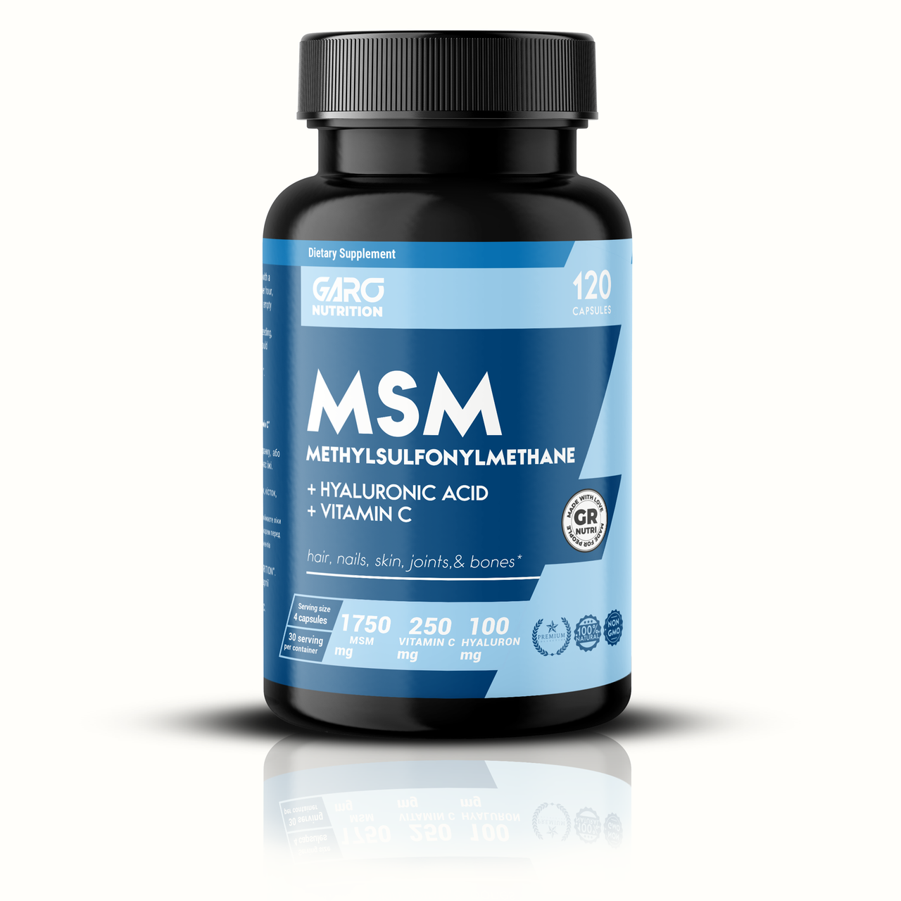 МСМ з гіалуроновою кислотою, Garo Nutrition MSM with Hyaluronic Acid, 1750 мг, 120 капсул