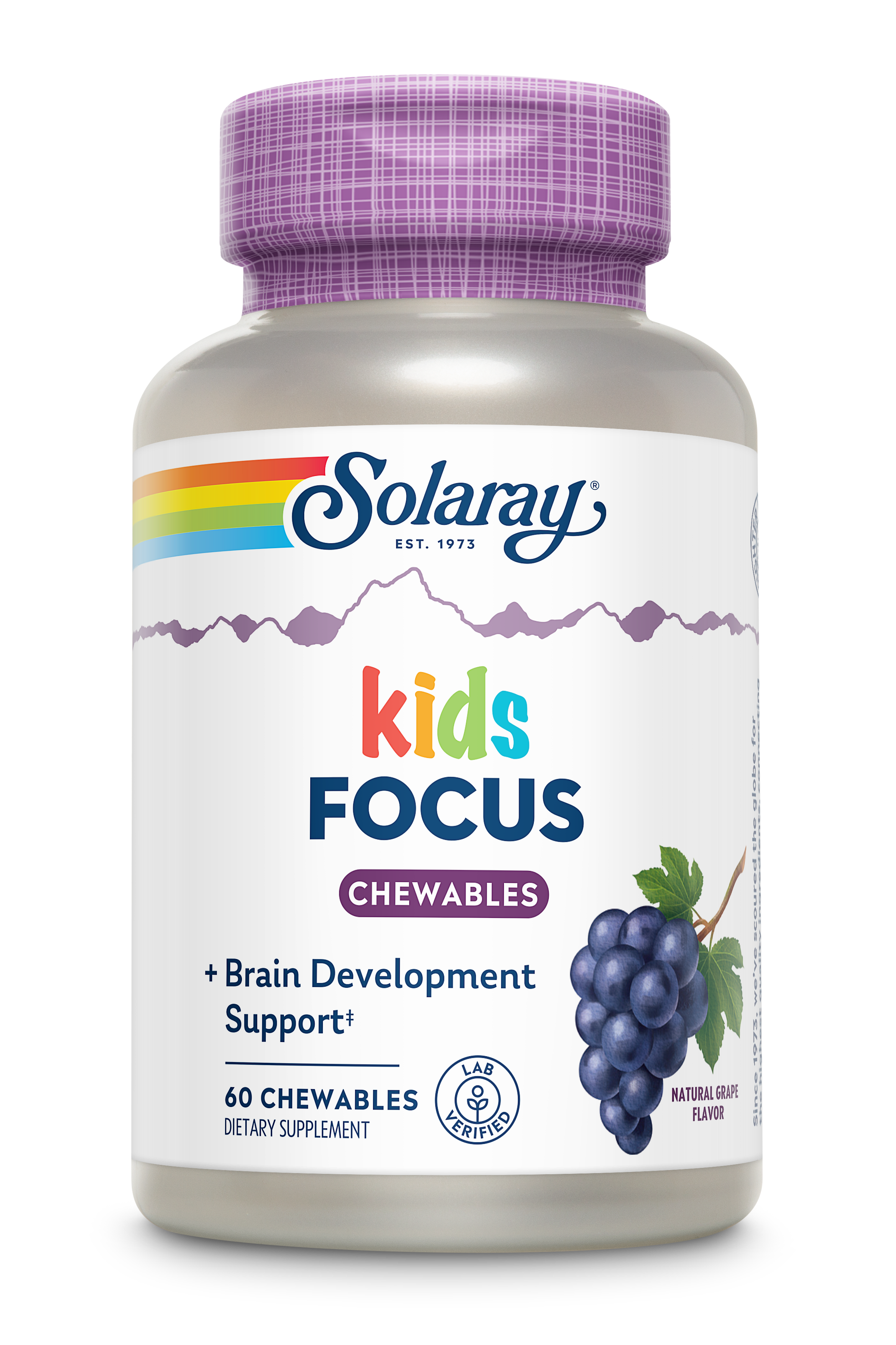 Підтримка когнітивних функцій та зосередженості дітей, Solaray Focus For Children, 60 жувальних таблеток (виноград)
