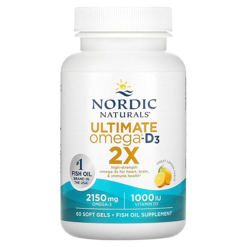 Омега-3 з вітаміном D3, Nordic Naturals Ultimate Omega 2X with Vitamin D3, 2150 мг, 60 м'яких капсул (лимон)