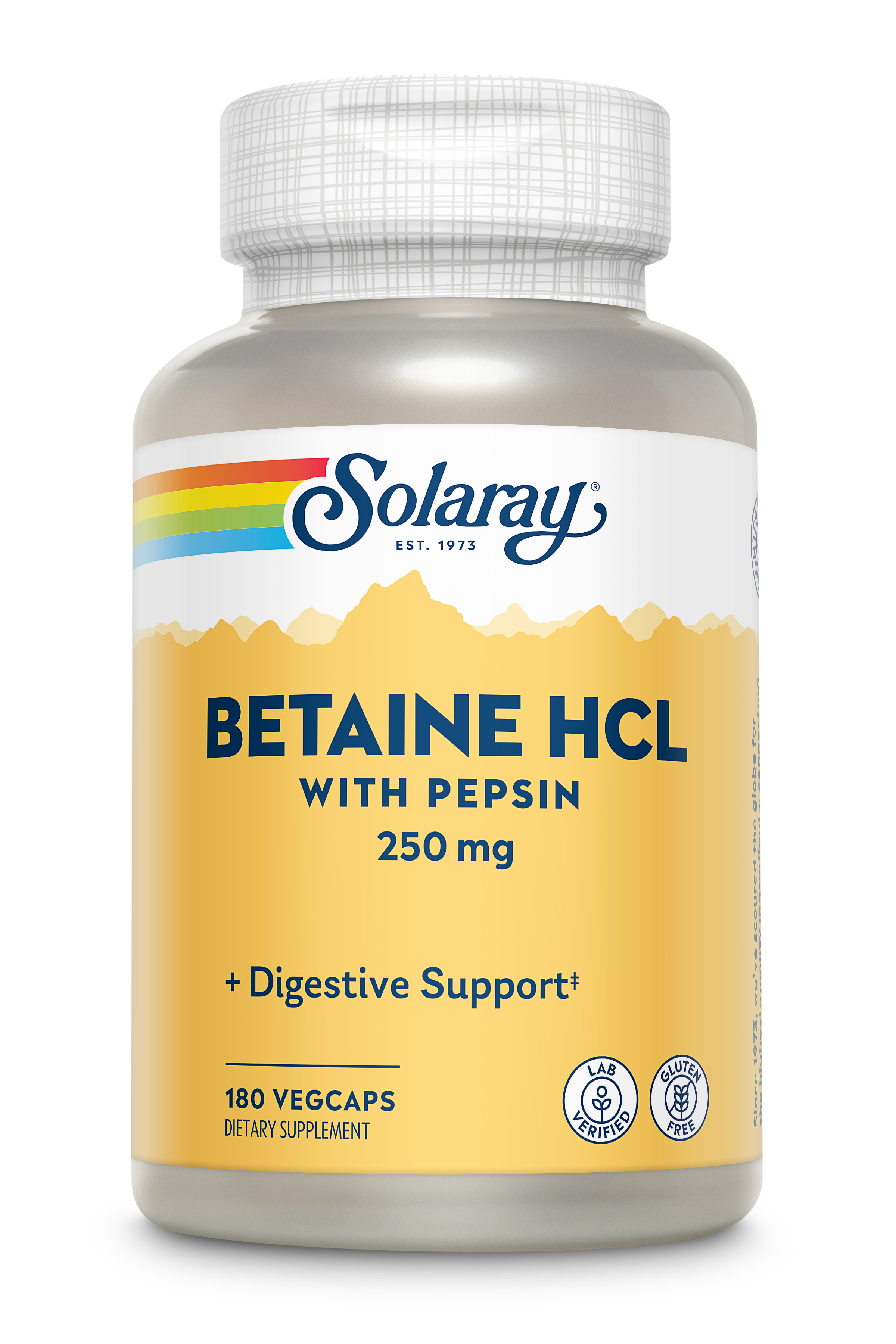 Бетаїн HCl та пепсин, Solaray HCL with Pepsin, 250 мг, 180 вегетаріанських капсул