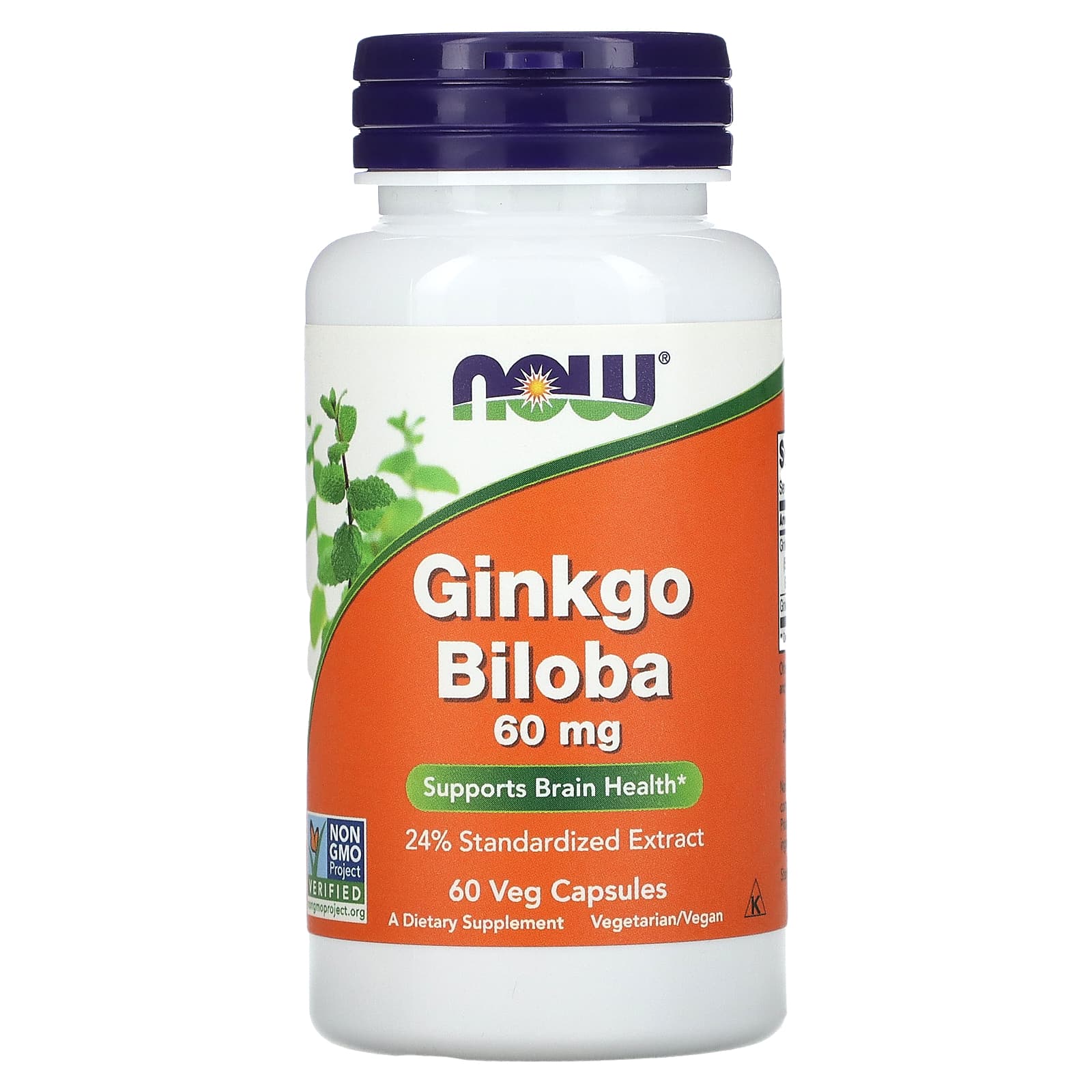 Гінкго білоба, Now Foods Ginkgo Biloba, 60 мг, 60 вегетаріанських капсул