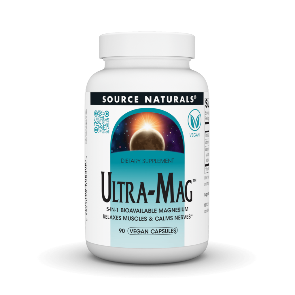 Магній 5-в-1 для розслаблення м'язів та заспокоєння нервів, Source Naturals Ultra-Mag, 90 вегетаріанських капсул