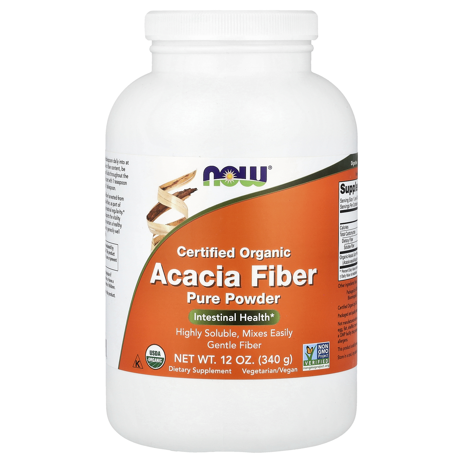 Клітковина акації, Now Foods Organic Acacia Pure Powder, 340 г